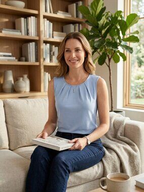 DKNY Womens Pleated Neck Sleeveless Blouse Top - Medium